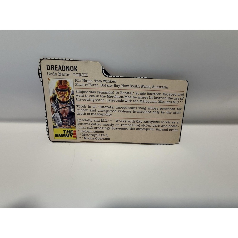 Hasbro GI Joe File Card Dreadnok Code Name Torch 1985